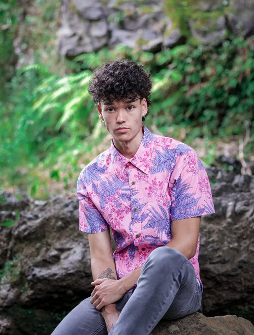 Hapuu Ilima Mauka to Makai Lavender Aloha Shirt