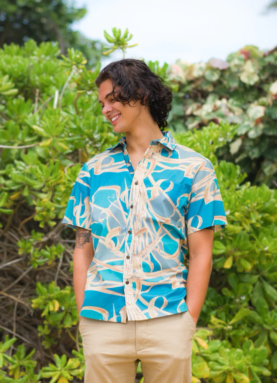 Sky Blue Lauhala Aloha Shirt