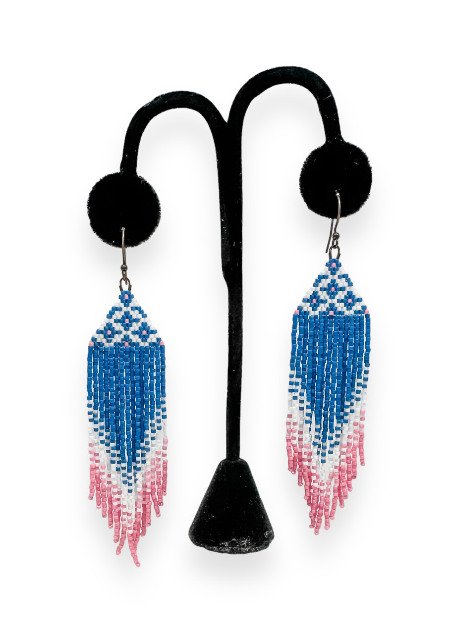 Sterling & Stitch Seed Bead Fringe Earring - Blue/Gold , Women's