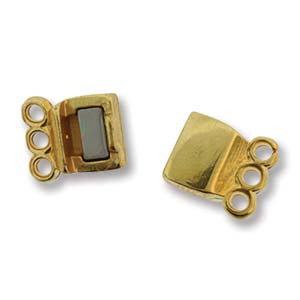 Small Magnetic Clasp, 3-strand, Gold-Plated, 13.7 x 8.6mm (Qty: 1)