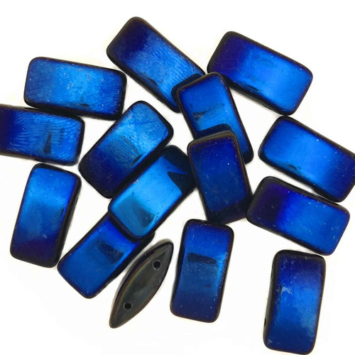 Carrier Beads, Czech Glass, 2-hole, Azuro (Qty. 15)