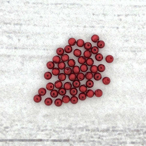 2mm Round Glass Beads (Druks), Red Metallic Suede (Qty: 50)