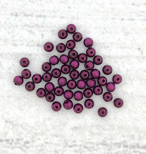 2mm Round Glass Beads Plum Metallic Suede (Qty: 50)
