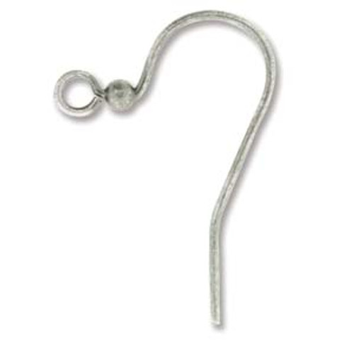 Hook Ear Wires, 25mm w/ 2mm Ball, Antique Silver (Qty: 3 pair)