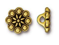 TierraCast Czech Rosette Button, Antiqued Gold-Plate, 12.25mm (Qty: 1)