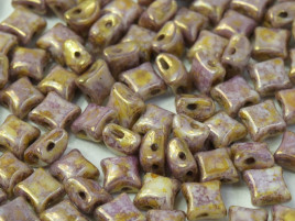 WibeDuo Beads, Chalk White Lila Gold Luster, 8 x 8mm (Qty: 25)