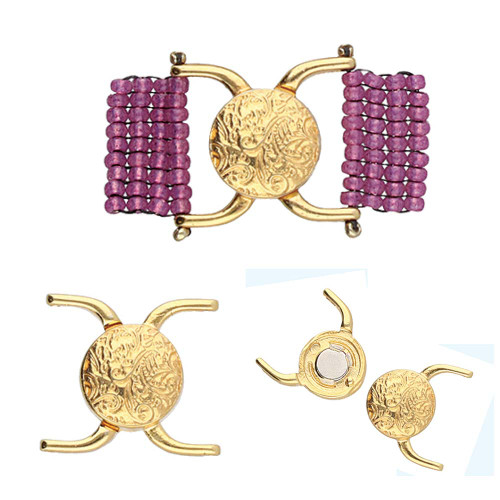 Cymbal Souda ii, 11/0 Magnetic Clasp, 24k Gold-Plated (Qty: 1)