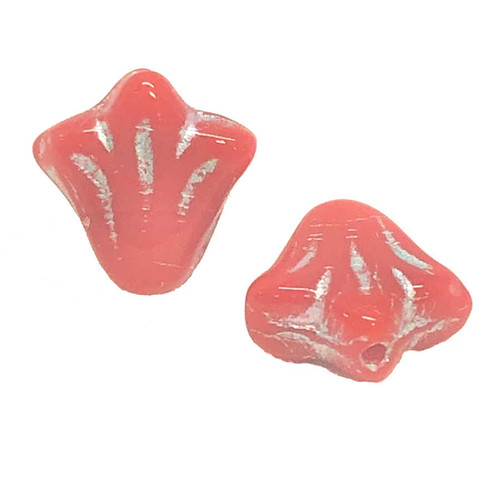 9mm Czech Glass Lily Beads, Opaque Red with Silver Wash (Qty: 12)