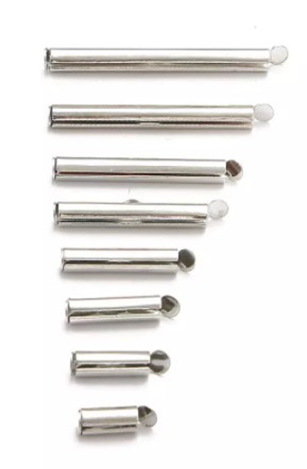 40mm Slide-On End Clasp Tubes, Silver-Plated (Qty: 4)