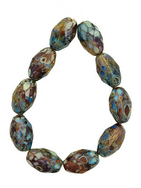 Oval Fire Polished Beads, Olive & Pale Yellow w/ Picasso, 12x8mm (Qty: 12)