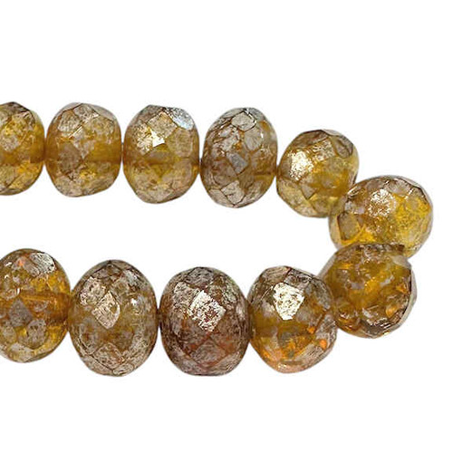 Faceted Rondelles, Yellow Gold w/ Mercury Finish, 5x7mm (Qty: 25)