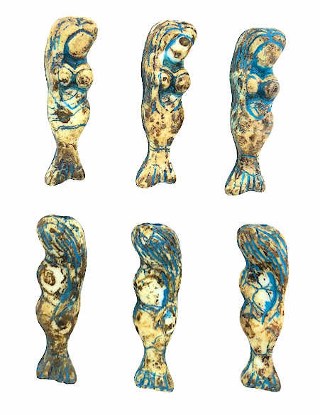 Mermaid Beads, White w/ Picasso Finish & Turquoise Wash, 5x25mm (Qty: 6)