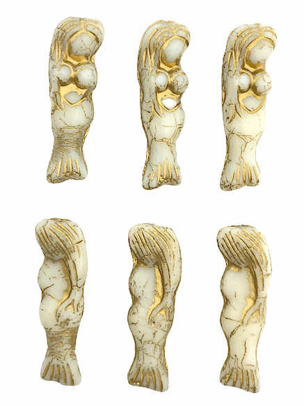 Mermaid Beads, Ivory/ Gold Wash, 5x25mm (Qty: 6)
