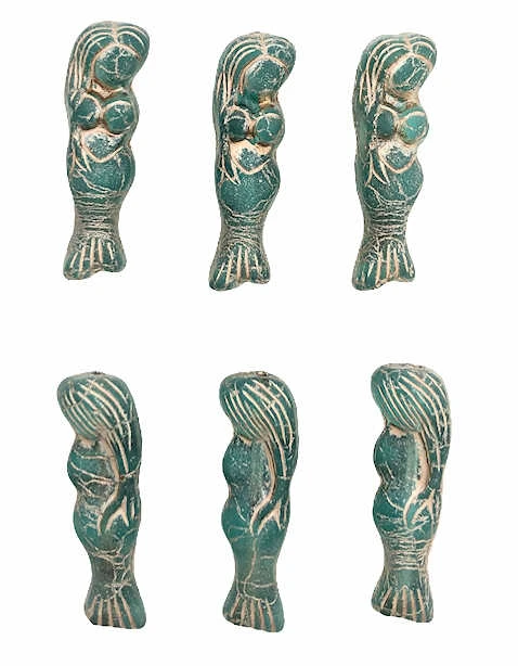Mermaid Beads, Teal w/ Metallic Beige Wash, 5x25mm (Qty: 6)