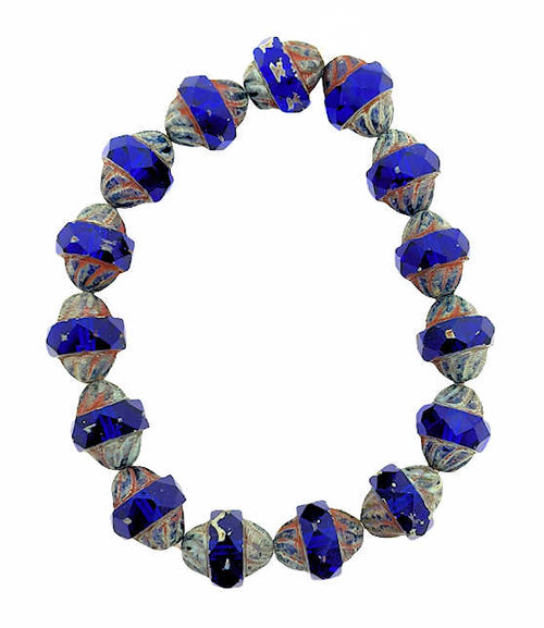 Turbine Beads, Sapphire w/ Picasso Finish, 10x11mm (Qty: 15)