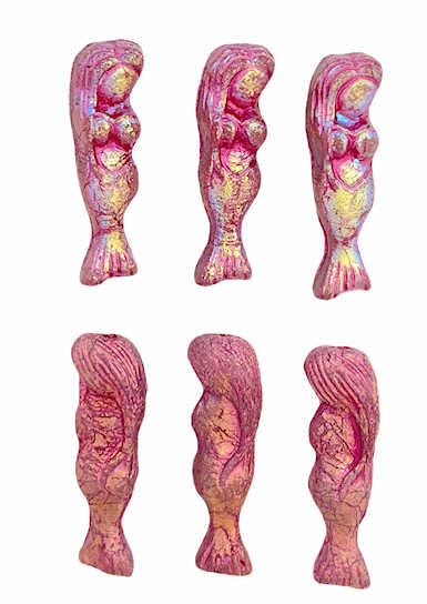 Mermaid Beads, Transparent Glass w/ a Metallic  Pink Wash, 5x25mm (Qty: 6)