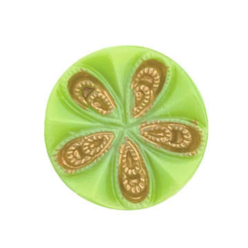 13.5mm Green Button with 5-Petal Gold Flower (Qty: 1)