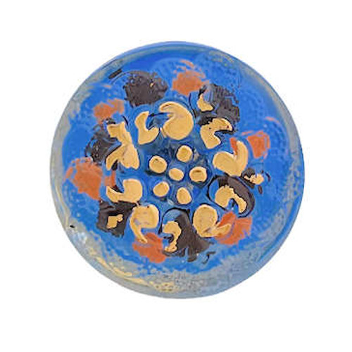 23mm Button, Blue, Orange & Black Background, Clear Overlay w/ Swirls & Gold Accents (Qty: 1)