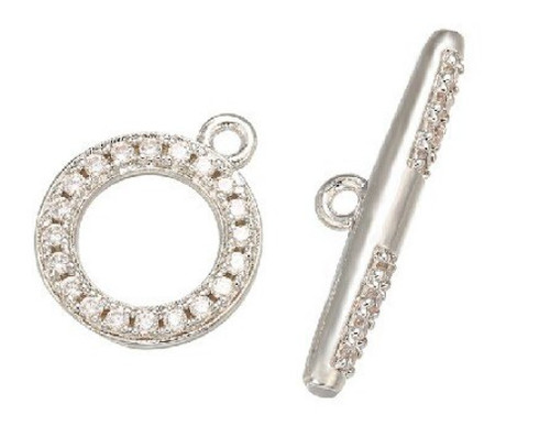 Crystal Toggle Clasp, Silver-Plated, 12x14mm (Qty: 1)*
