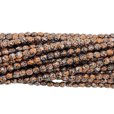 4mm Fire Polish, Orange Metallic Silver and Black Speckled  (Qty: 50)