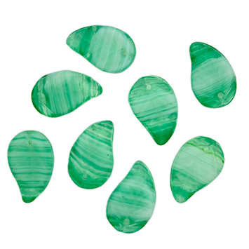 Czech Glass Leaf Beads, Bright Green & Mint, 9 x 14 mm (Qty: 26)