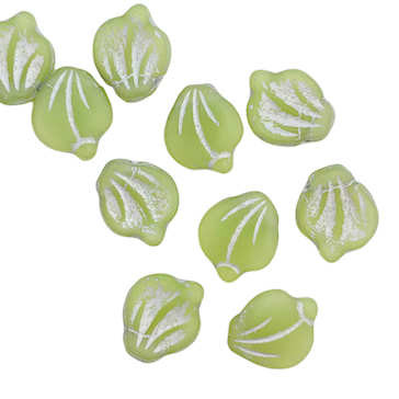 Czech Glass Flower Petals, Light Green with Silver, 12 x 15mm (Qty: 18)