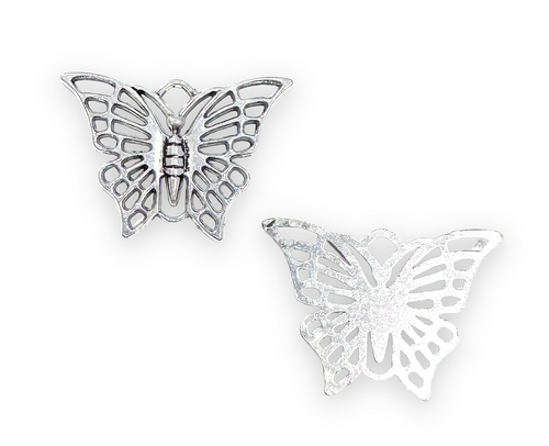 Butterfly Pendants, Silver-Plated, 39 x 27mm (Qty: 2)
