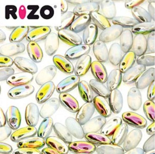 Rizo Beads, White Opal Vitrail, 2.5 x 6mm (10 grams/140-150 beads)