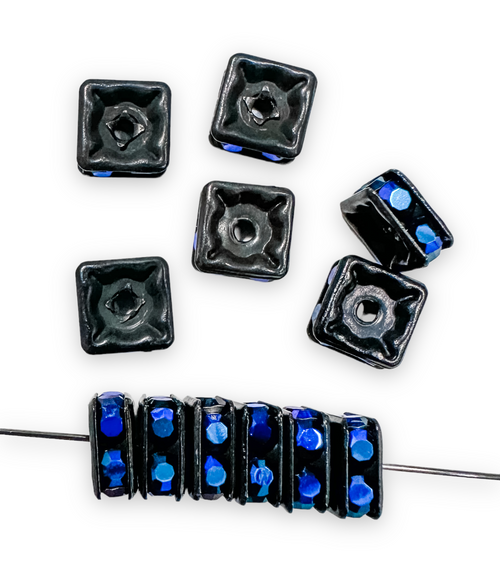 6mm Czech Crystal Squaredelle Spacers, Jet AB/Black (Qty: 12) So much flash!
