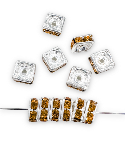 6mm Czech Crystal Squaredelle Spacers, Topaz/Silver (Qty: 12)