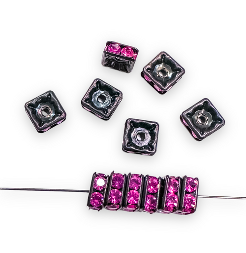 6mm Czech Crystal Squaredelle Spacers, Rose/Black (Qty: 12)