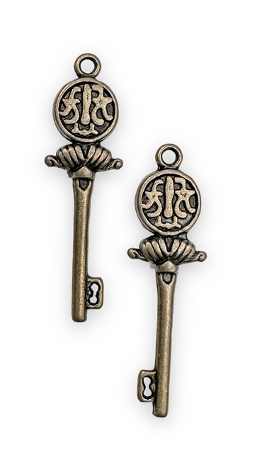 Ornate Key Pendants #2, Brass-Plated, 13 x 43mm (Qty: 2)
