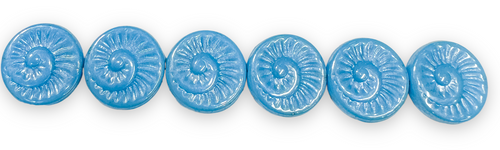 18mm Ammonite Fossil Beads, Light Blue Luster (Qty: 6)