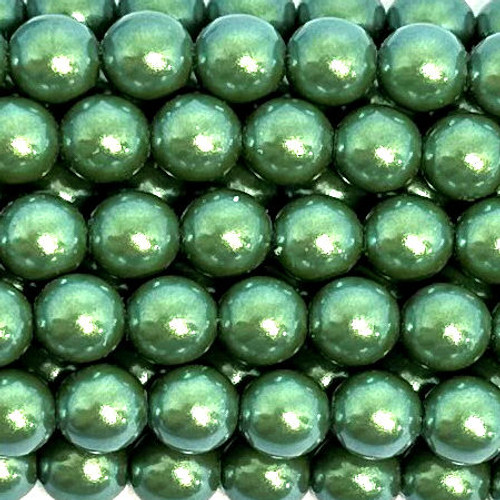 6mm Czech Glass Pearls, Iridescent Green (Qty: 25)