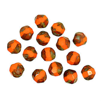Orange and Dark Travertine Organic Round Glass Beads, 8mm (Qty: 15)