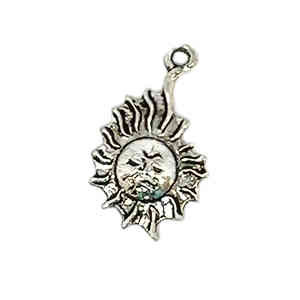 Sun Pendant/Earring/Charm, Silver-Plated Pewter, 14 x 24mm (Qty: 6)