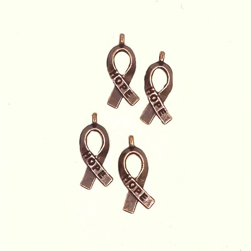 Hope Ribbon Charms, Copper-Plated Pewter, 8 x 18mm (Qty: 4)