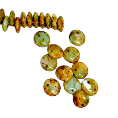 1-Hole Lentil Beads, Turquoise Picasso, 9mm (Qty: 25) Kumihimo!!