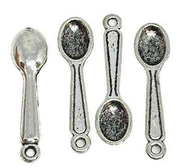 Spoon Charms, Silver-Plated Pewter, 7 x 29mm (Qty: 6)