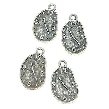 Clock Charms, Silver-Plated Pewter, 13 x 22mm (Qty: 4)
