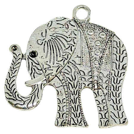 Large Elephant Pendant, Silver-Plated Pewter, 40 x 45mm (Qty: 1)