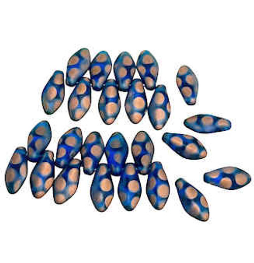 1-Hole Dagger Beads, Matte Dark Blue w/Laser Etched Copper Dots, 7 x 14 mm (Qty: 25)