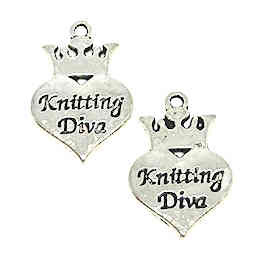 Knitting Diva Charm, Silver-Plated Pewter, 16 x 24mm (Qty: 2)