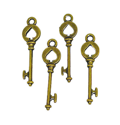 Key Charms, Spades Suite, Brass-Plated Pewter (Qty: 4)