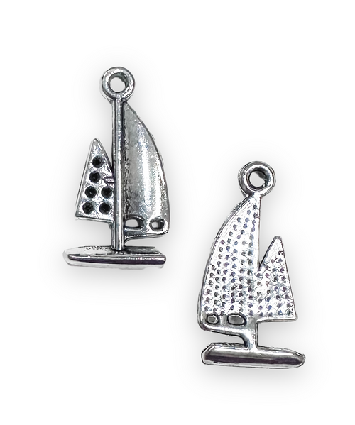 Sailboat Pendant,  Silver-Plated Pewter, 13 x 27mm (Qty: 2)