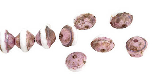 3-Cut Turbine Glass Beads, 7x9mm,  White Rose Travertine  (Qty: 27)*