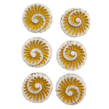 18mm Ammonite Beads, White w/ Gold (Qty: 6)