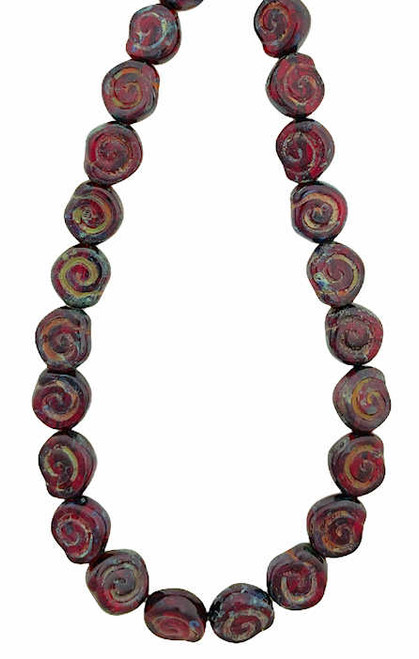 Spiral Coin Beads, 8mm,  Dark Red Travertine  (Qty: 22)*