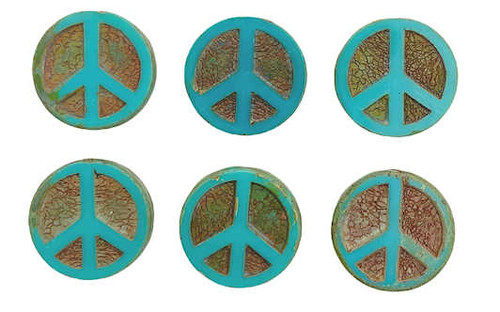 Table Cut Peace Sign Bead, 16mm,  Turquoise Travertine  (Qty: 6)*