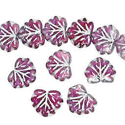 Pressed Glass Leaves, Rose w/ Silver Veins, 13 x 11mm (Qty: 12)